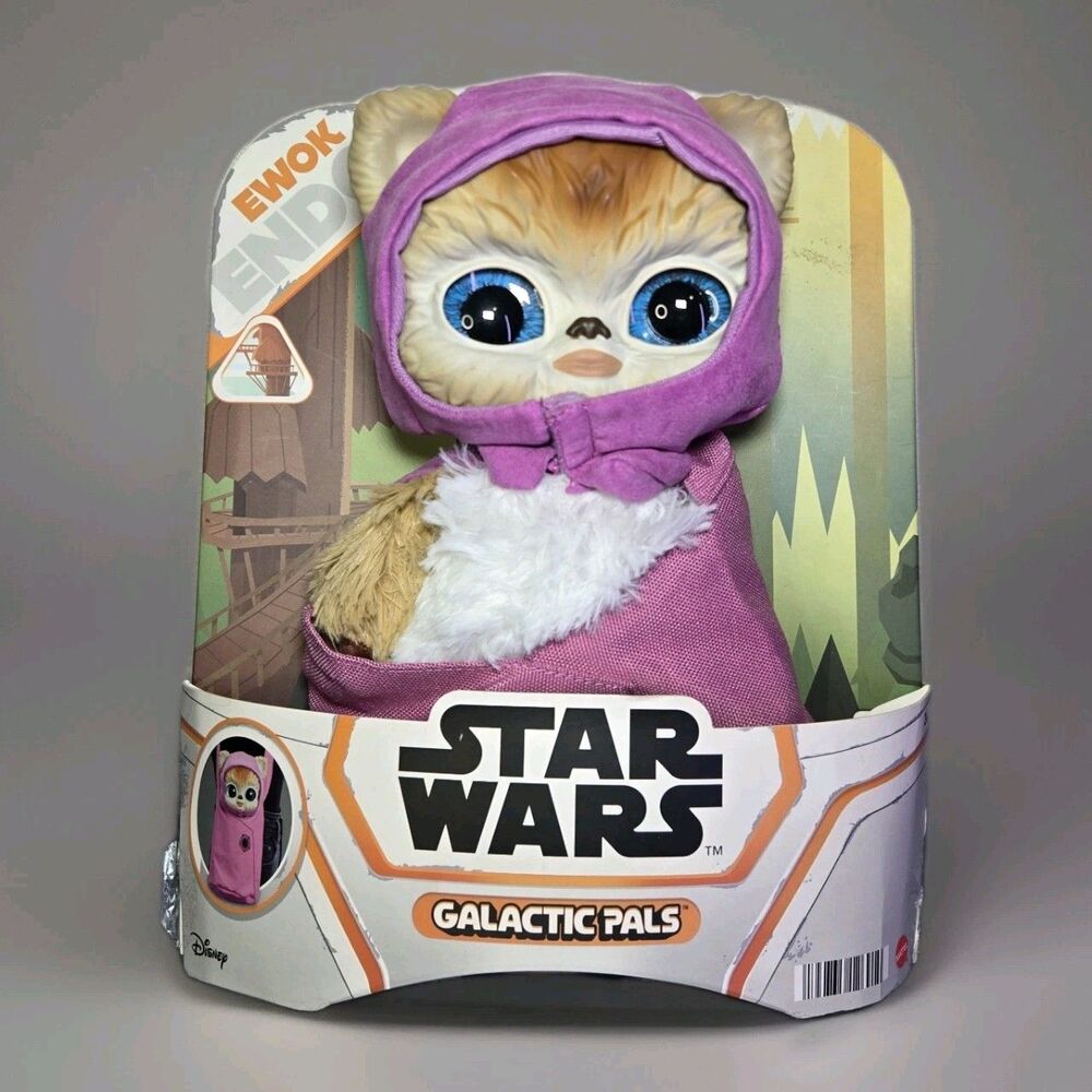 Disney Star Wars Galactic Pals EWOK Plastic Head Plush w/ Pink Carrying Bag New